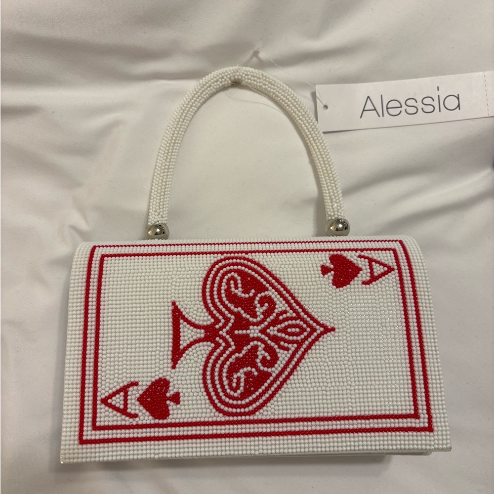 Ace of Spades Card White Red Beaded Purse